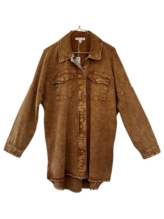 She + Sky Jackets & Blazers - She + Sky Brown Corduroy Shacket Distressed Snake Print NWT L